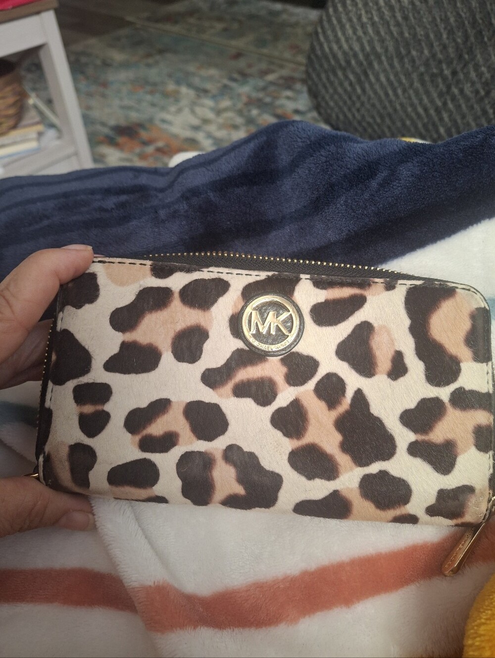 Michael Kors Leopard Print Zip Wallet - Tan, Black, Cream